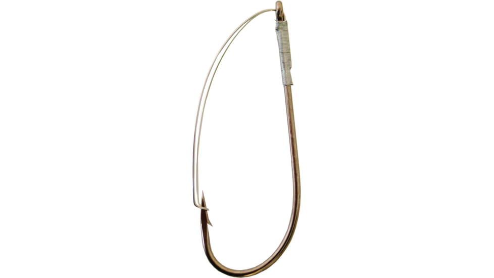 Gamakatsu Worm Hook with Wire Weed Guard, Needle Point Ringed Eye, Bronze, Size 1/0, 4 per Pack, 65111