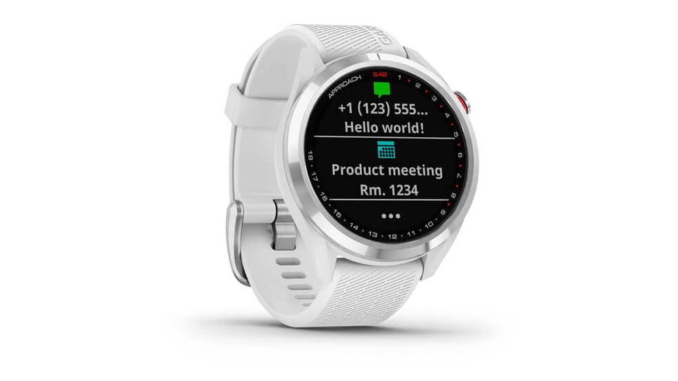 Garmin Approach S42 GPS Smartwatch, Stainless Steel with White Band, 010-02572-11
