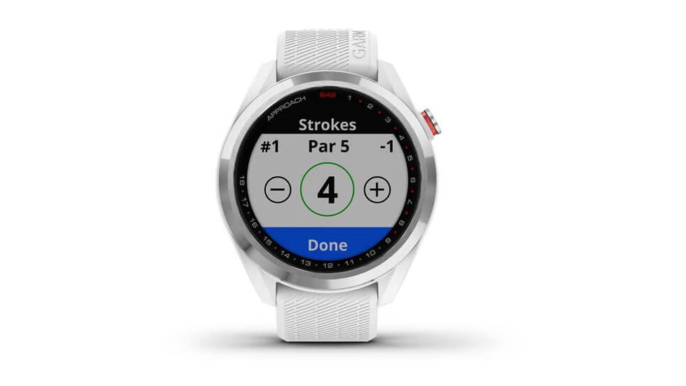 Garmin Approach S42 GPS Smartwatch, Stainless Steel with White Band, 010-02572-11