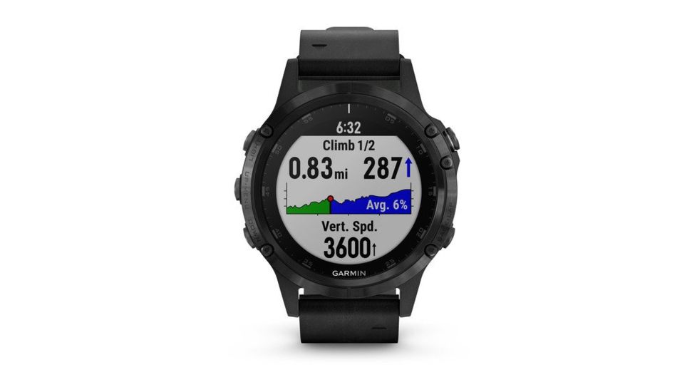 Garmin Fenix 5 Plus, Sapphire, Leather, GPS Watch, NA, Black/Black 010-01988-06