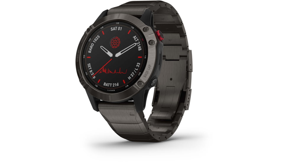Garmin Fenix 6 Pro Solar Titanium Watch, Carbon Gray DLC w/Ti DLC Band, 010-02410-22
