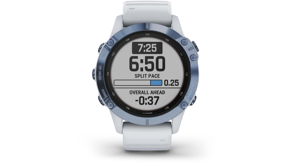 Garmin Fenix 6 Pro Solar Watch, Mineral Blue w/Whitestone band, 010-02410-18