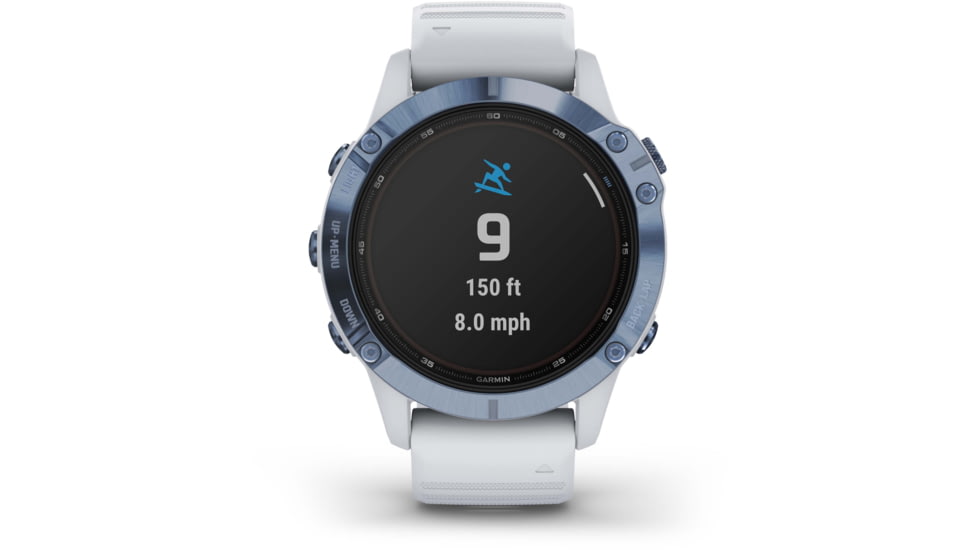 Garmin Fenix 6 Pro Solar Watch, Mineral Blue w/Whitestone band, 010-02410-18
