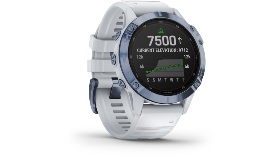 Garmin Fenix 6 Pro Solar Watch, Mineral Blue w/Whitestone band, 010-02410-18