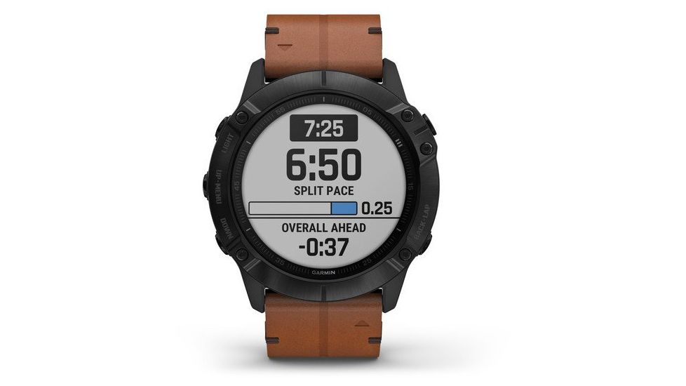 Garmin Fenix 6X Sapphire Multisport GPS Smartwatch, Black DLC w/Brown Leather Band, 010-02157-13