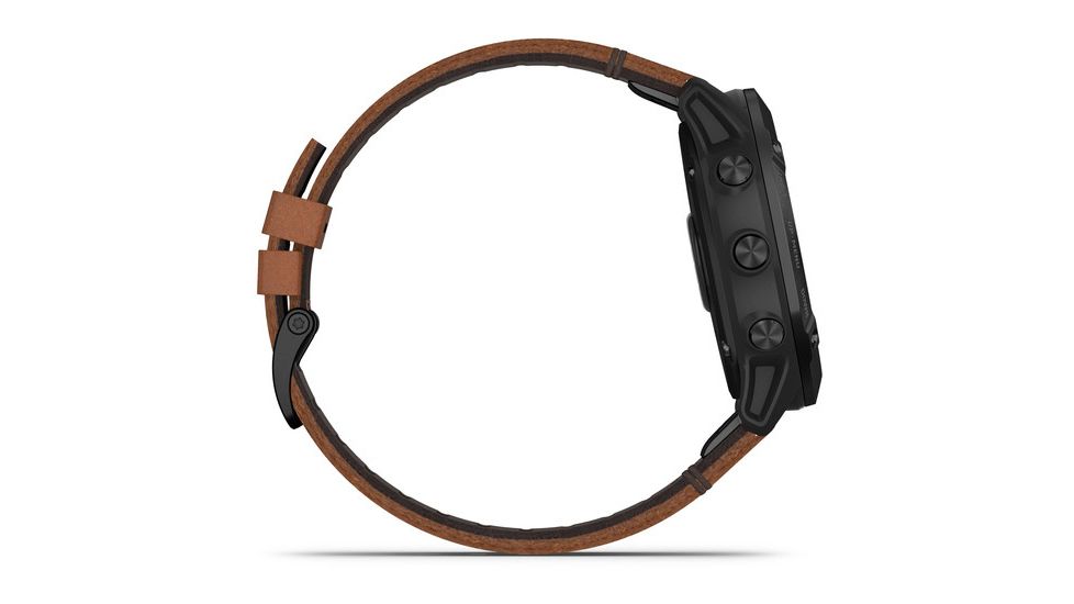 Garmin Fenix 6X Sapphire Multisport GPS Smartwatch, Black DLC w/Brown Leather Band, 010-02157-13