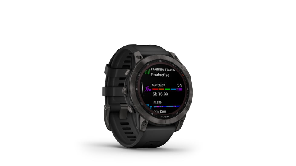 Garmin Fenix 7 Sapphire Solar Watch, Carbon Gray DLC Titanium Case, Black Band, 010-02540-20