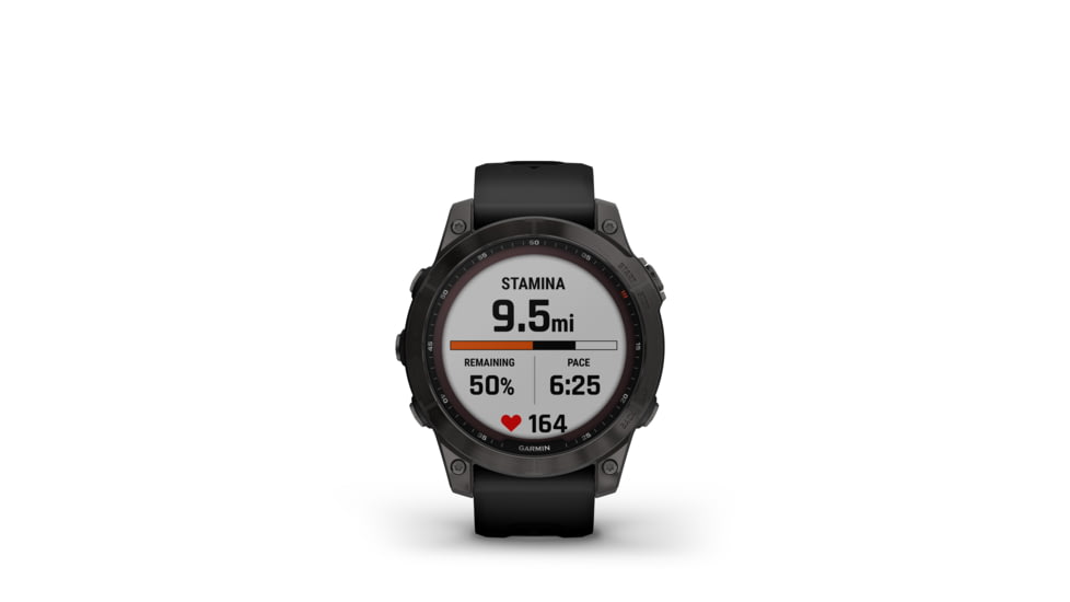 Garmin Fenix 7 Sapphire Solar Watch, Carbon Gray DLC Titanium Case, Black Band, 010-02540-20