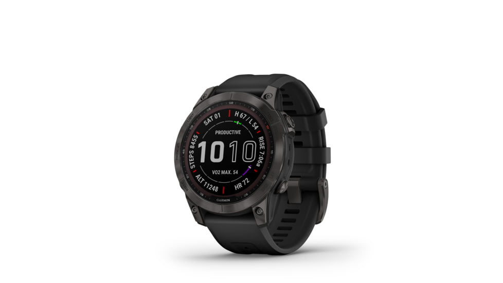 Garmin Fenix 7 Sapphire Solar Watch, Carbon Gray DLC Titanium Case, Black Band, 010-02540-20