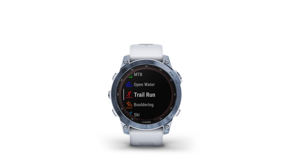 Garmin Fenix 7 Sapphire Solar Watch, Mineral Blue DLC Titanium Case, Whitestone Band, 010-02540-24