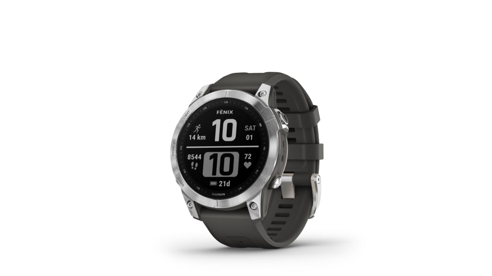 Garmin Fenix 7 Watch, Silver Case, Graphite Band, 010-02540-00
