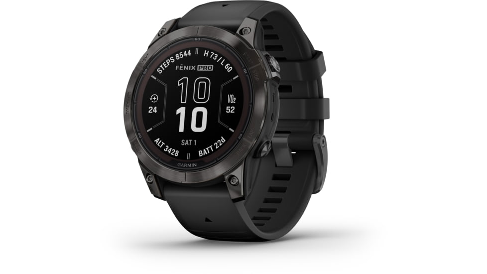 Garmin Fenix 7S Pro Sapphire Solar Edition Carbon Gray DLC Titanium with Black Band Watch, 010-02776-10