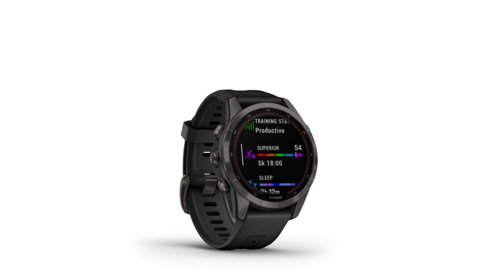 Garmin Fenix 7S Sapphire Solar Watch, Carbon Gray DLC Titanium Case, Black Band, 010-02539-24