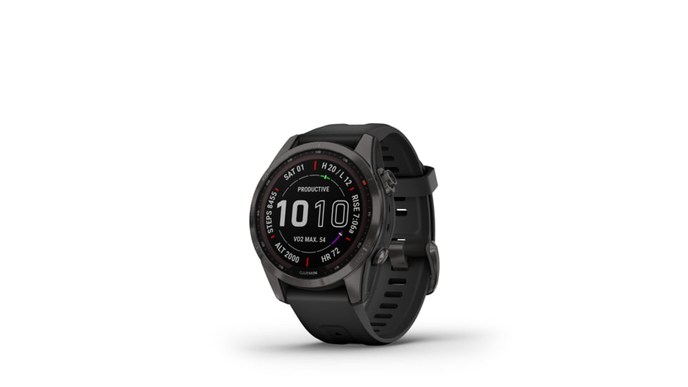 Garmin Fenix 7S Sapphire Solar Watch, Carbon Gray DLC Titanium Case, Black Band, 010-02539-24