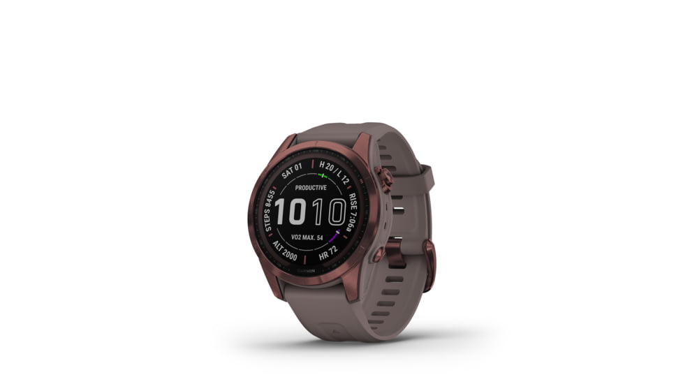 Garmin Fenix 7S Sapphire Solar Watch, Dark Bronze Titanium Case, Shale Gray Band, 010-02539-28
