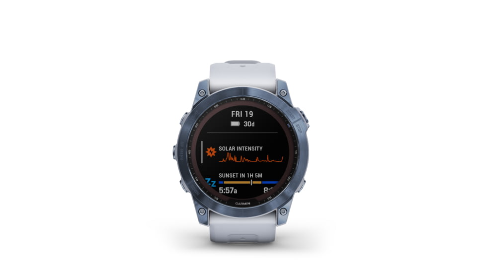 Garmin Fenix 7X Sapphire Solar Watch, Mineral Blue DLC Titanium Case, Whitestone Band, 010-02541-14