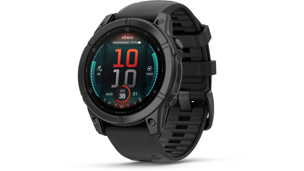 Garmin fenix E AMOLED 47mm GPS Watch, Slate Gray Steel with Black Silicone Band, 010-03025-03
