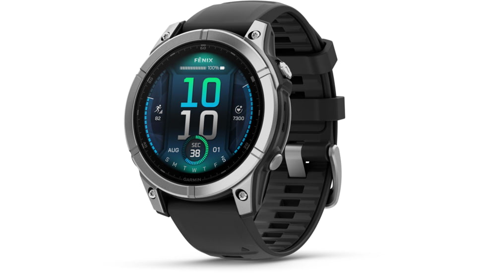 Garmin fenix E AMOLED 47mm GPS Watch, Stainless Steel with Black Silicone Band, 010-03025-02
