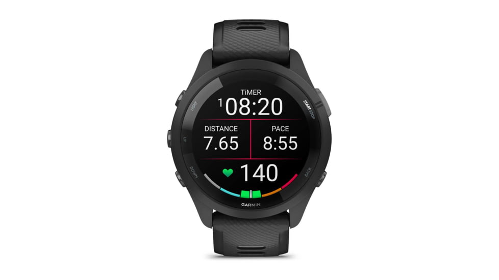 Garmin Forerunner 265 Watch, Black Bezel and Case w/ Black/Powder Gray Silicone Band, 010-02810-00