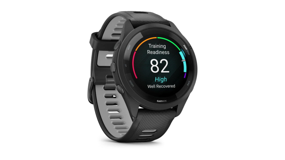 Garmin Forerunner 265 Watch, Black Bezel and Case w/ Black/Powder Gray Silicone Band, 010-02810-00