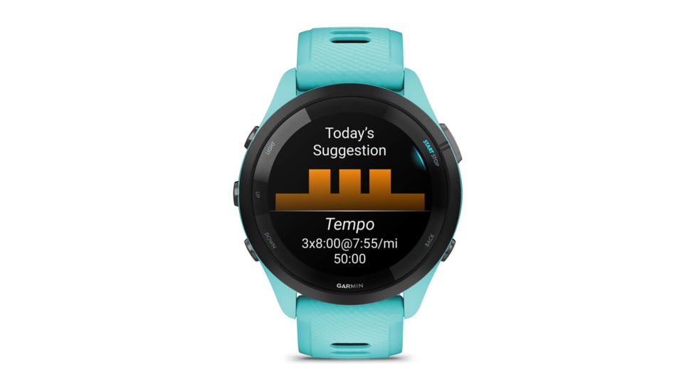 Garmin Forerunner 265 Watch, Black Bezel w/ Aqua Case and Aqua/Black Silicone Band, 010-02810-02