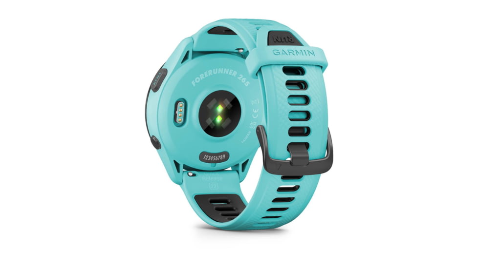 Garmin Forerunner 265 Watch, Black Bezel w/ Aqua Case and Aqua/Black Silicone Band, 010-02810-02
