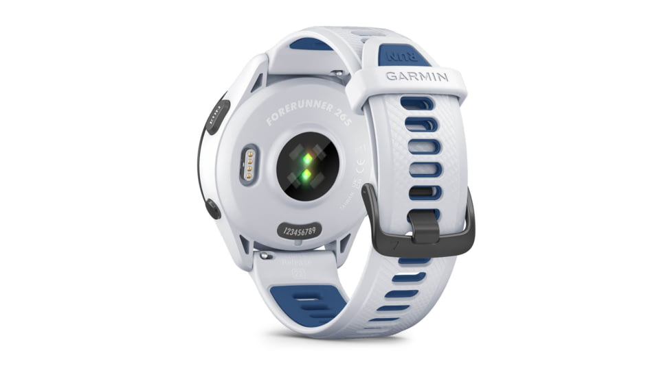 Garmin Forerunner 265 Watch, Black Bezel w/ Whitestone Case and Whitestone/Tidal Blue Silicone Band, 010-02810-01