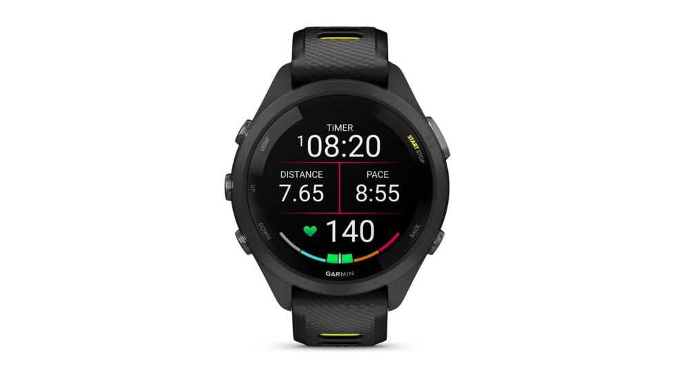 Garmin Forerunner 265S Watch, Black Bezel and Case w/ Black/Amp Yellow Silicone Band, 010-02810-03