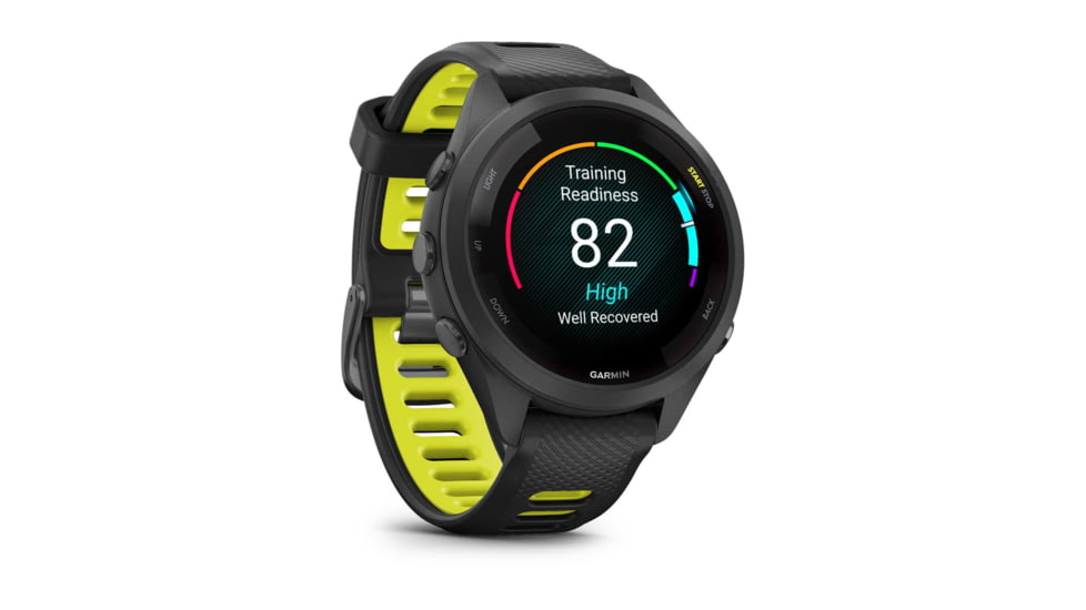Garmin Forerunner 265S Watch, Black Bezel and Case w/ Black/Amp Yellow Silicone Band, 010-02810-03