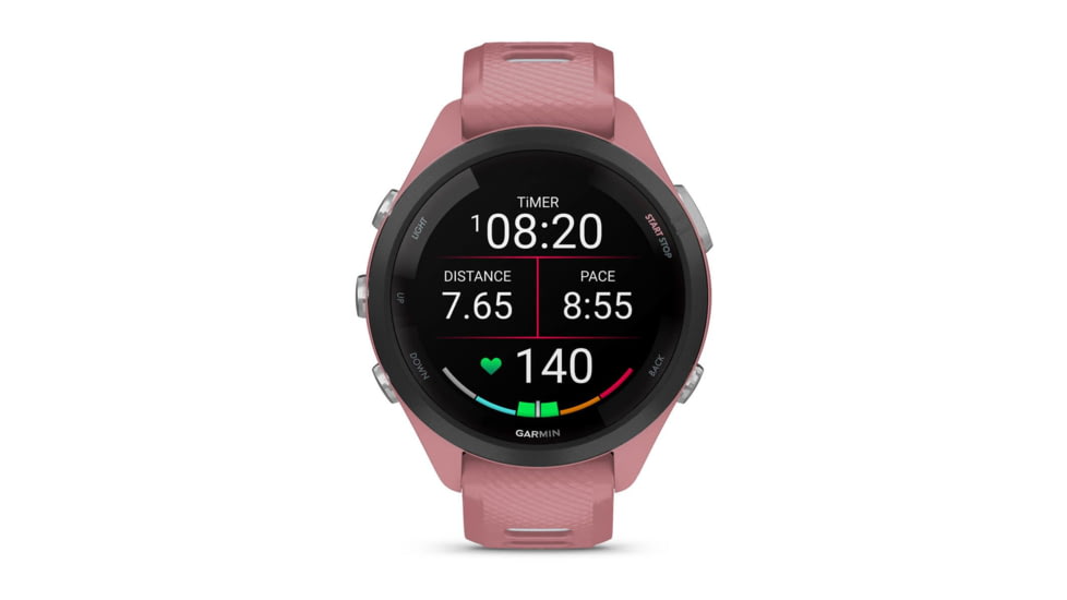 Garmin Forerunner 265S Watch, Black Bezel w/ Light Pink Case and Light Pink/Powder Gray Silicone Band, 010-02810-05