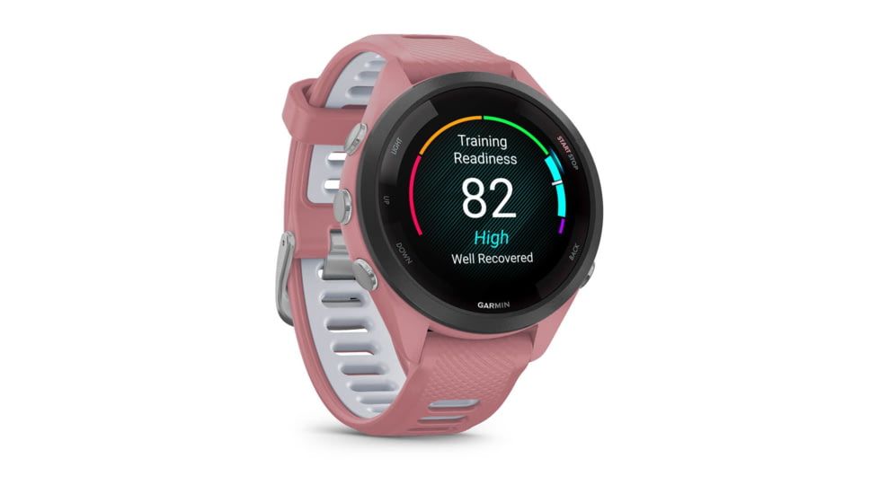 Garmin Forerunner 265S Watch, Black Bezel w/ Light Pink Case and Light Pink/Powder Gray Silicone Band, 010-02810-05