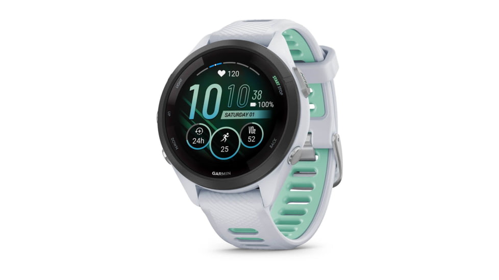 Garmin Forerunner 265S Watch, Black Bezel w/ Whitestone Case and Whitestone/Neo Tropic Silicone Band, 010-02810-04