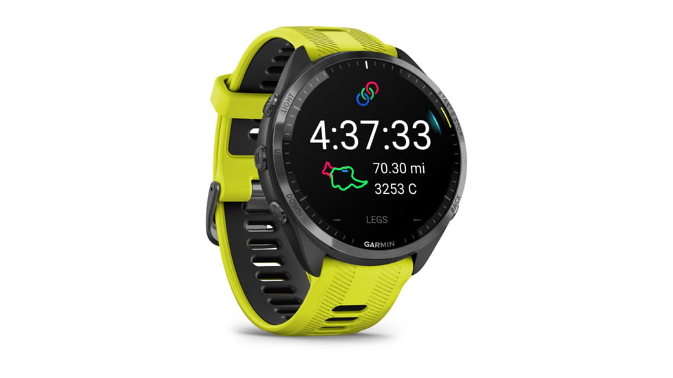 Garmin Forerunner 965, Carbon Gray DLC Titanium Bezel w/ Black Case and Amp Yellow/Black Silicone Band, 010-02809-02