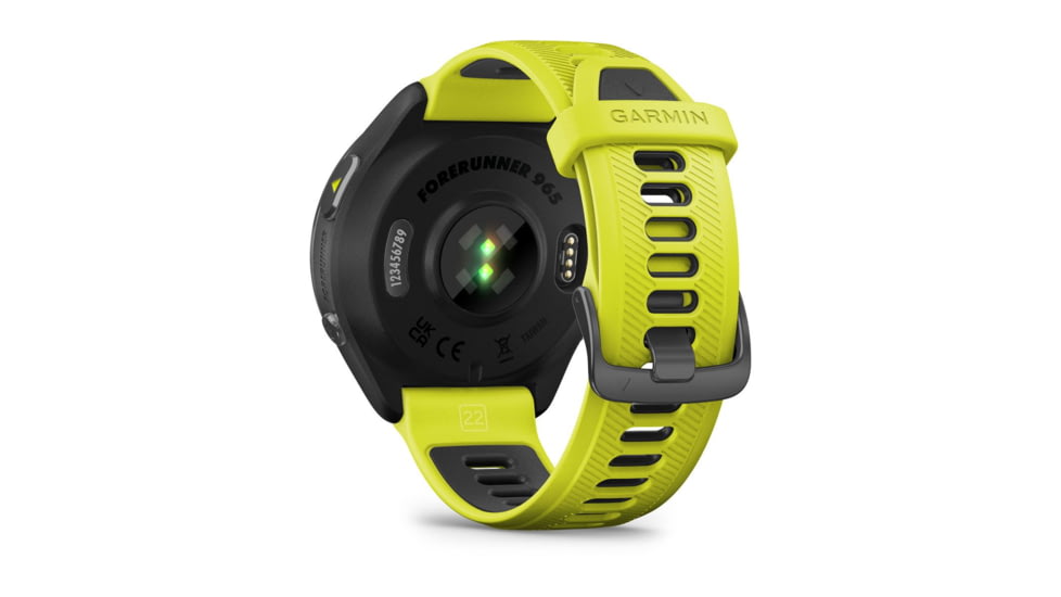 Garmin Forerunner 965, Carbon Gray DLC Titanium Bezel w/ Black Case and Amp Yellow/Black Silicone Band, 010-02809-02