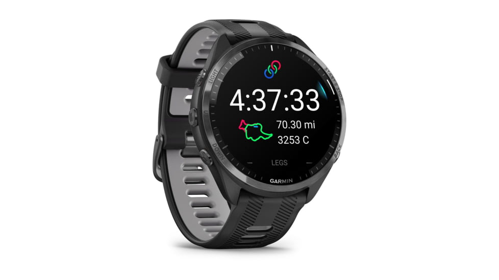 Garmin Forerunner 965 Watch, Carbon Gray DLC Titanium Bezel w/ Black Case and Black/Powder Gray Silicone Band, 010-02809-00