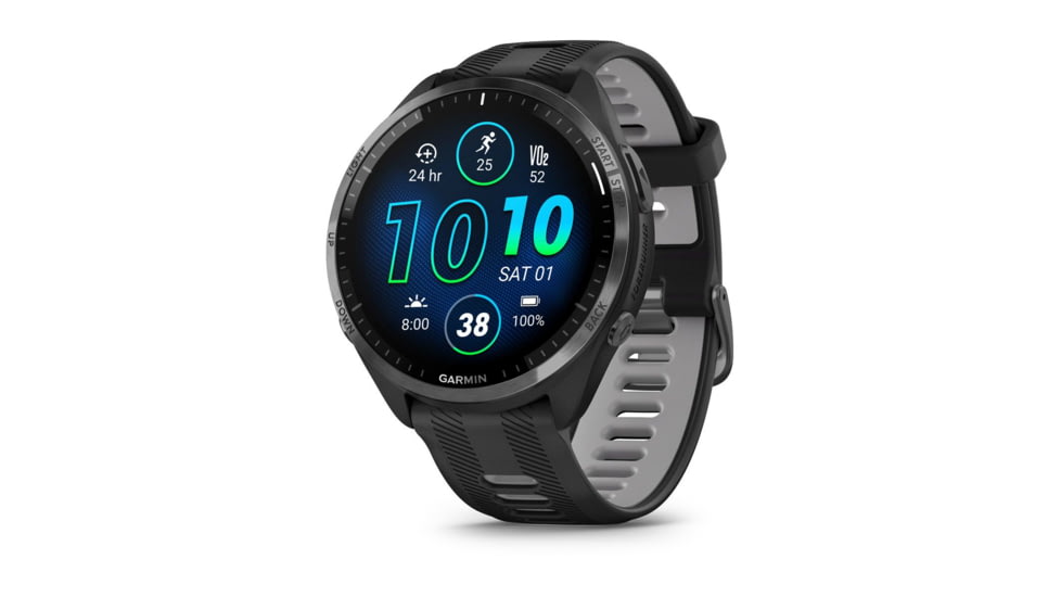 Garmin Forerunner 965 Watch, Carbon Gray DLC Titanium Bezel w/ Black Case and Black/Powder Gray Silicone Band, 010-02809-00