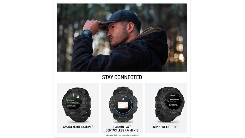 Garmin Instinct 3 Amoled Tactical Watch, Black, 50mm, Polymer/Aluminum, Black, Silicone, 010-03020-50