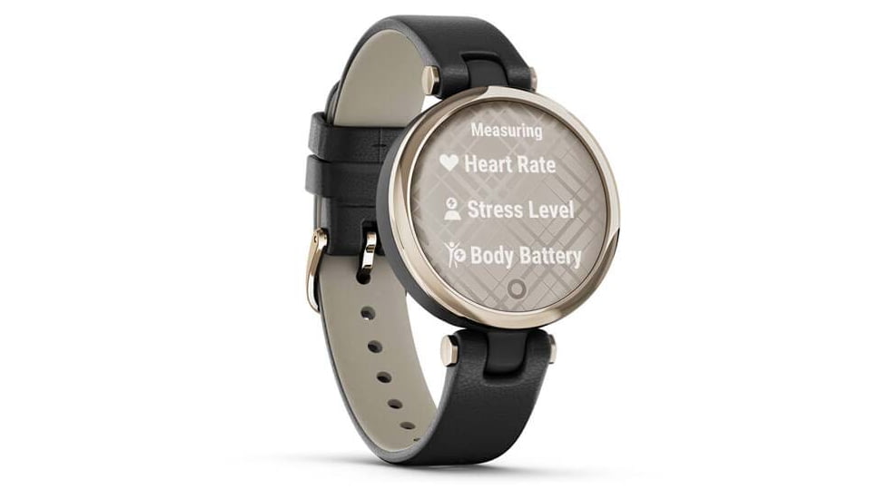 Garmin Lily Smartwatch - Womens, Metal Hazel / Black Leather, 010-02384-A1