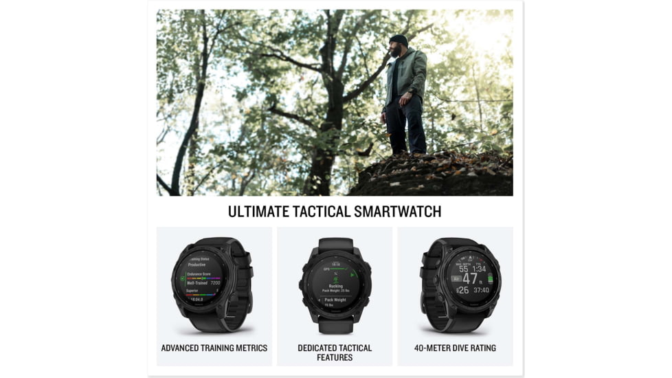 Garmin Tactix 8 Premium Tactical GPS Watch - Solar Elite, 51mm, Black, 010-03407-10