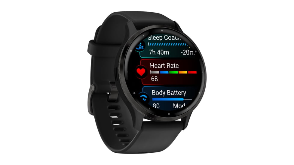 Garmin Venu 3 Watch, Slate Stainless Steel Bezel w/ Black Case and Silicone Band, 010-02784-01