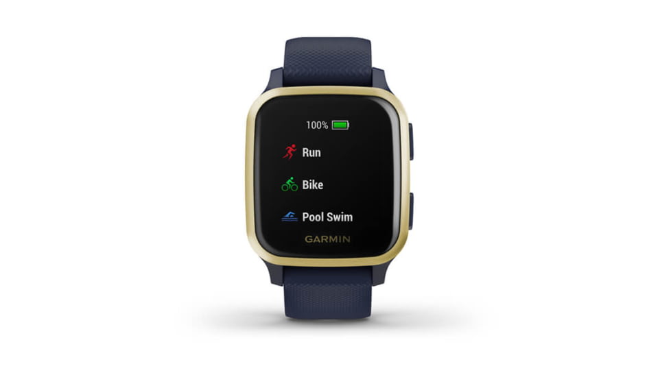 Garmin Venu SQ GPS Smartwatch - Music Edition, Light Gold Aluminum Bezel with Navy Case and Silicone Band, 010-02426-02