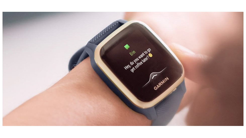 Garmin Venu SQ GPS Smartwatch - Music Edition, Light Gold Aluminum Bezel with Navy Case and Silicone Band, 010-02426-02