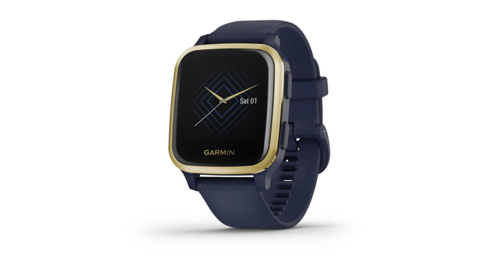 Garmin Venu SQ GPS Smartwatch - Music Edition, Light Gold Aluminum Bezel with Navy Case and Silicone Band, 010-02426-02