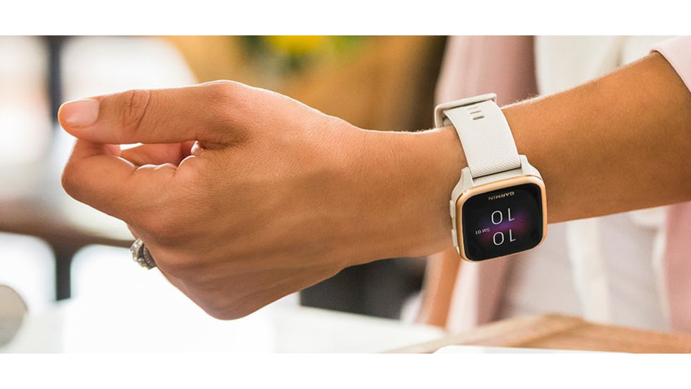 Garmin Venu SQ GPS Smartwatch - Music Edition, Rose Gold Aluminum Bezel with Light Sand Case and Silicone Band, 010-02426-01