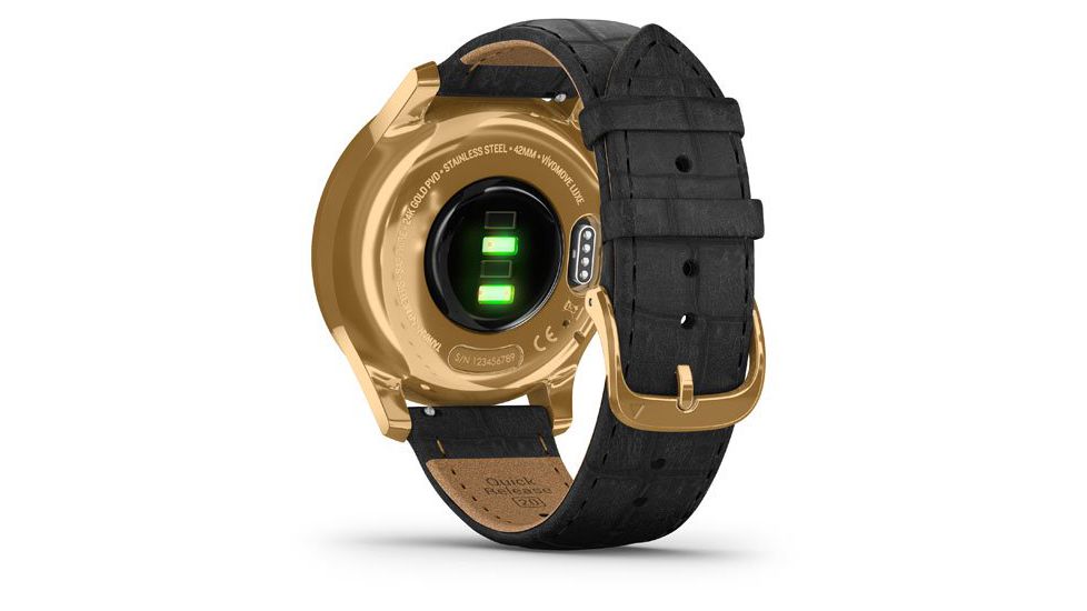 Garmin Vivomove 3 Luxe Hybrid Smartwatch w/Leather Band, 24K Gold/Black, 010-02241-02