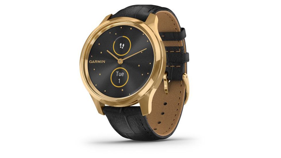 Garmin Vivomove 3 Luxe Hybrid Smartwatch w/Leather Band, 24K Gold/Black, 010-02241-02