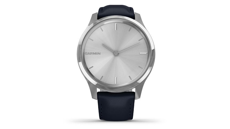 Garmin Vivomove 3 Luxe Hybrid Smartwatch w/Leather Band, Navy/Silver, 010-02241-00