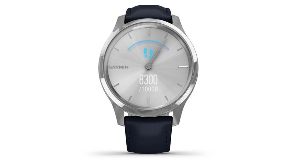 Garmin Vivomove 3 Luxe Hybrid Smartwatch w/Leather Band, Navy/Silver, 010-02241-00