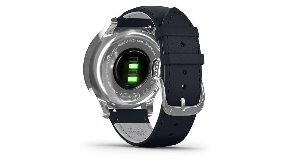 Garmin Vivomove 3 Luxe Hybrid Smartwatch w/Leather Band, Navy/Silver, 010-02241-00
