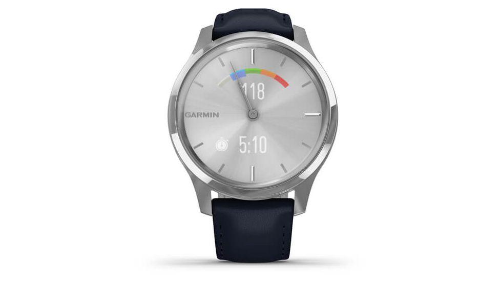 Garmin Vivomove 3 Luxe Hybrid Smartwatch w/Leather Band, Navy/Silver, 010-02241-00